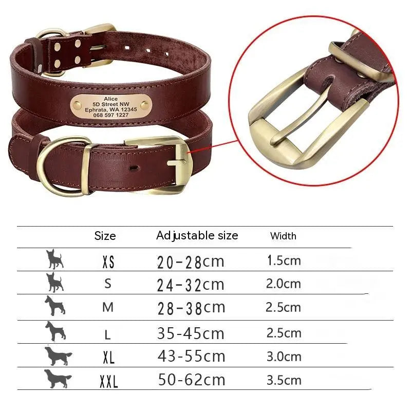 Genuine Leather Cow Leather Engraved Anti Loss Dog Collar - YOUYA PET