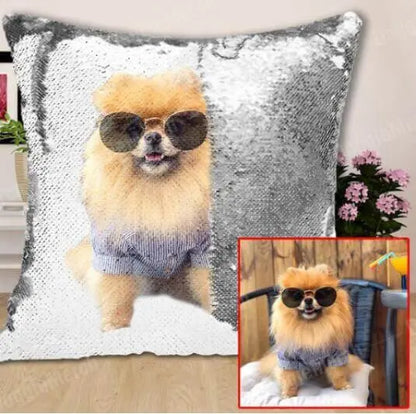 Custom Photo Cushion Cover Diy Personalized Sequin Luminous Pillowcase Room Decoration Baby Wedding Pet Photos Printed - YOUYA PET