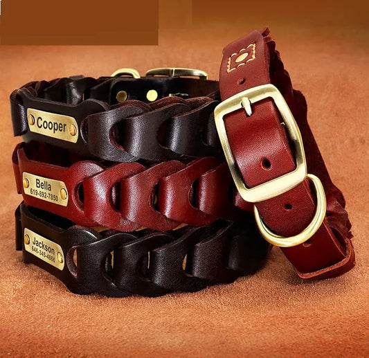 Dog Braided Leather Medium Large Dog Collar - YOUYA PET