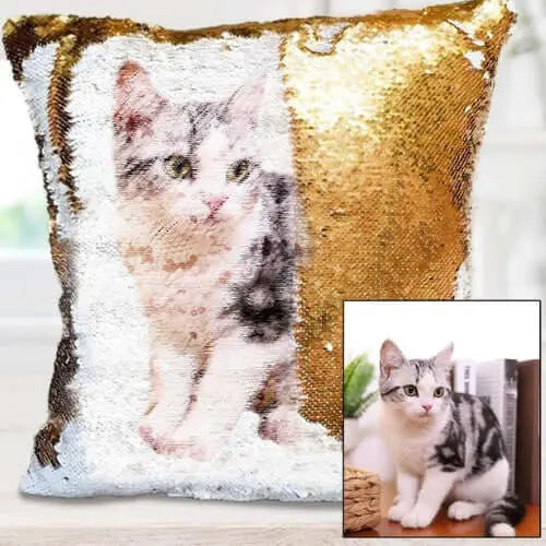 Custom Photo Cushion Cover Diy Personalized Sequin Luminous Pillowcase Room Decoration Baby Wedding Pet Photos Printed - YOUYA PET