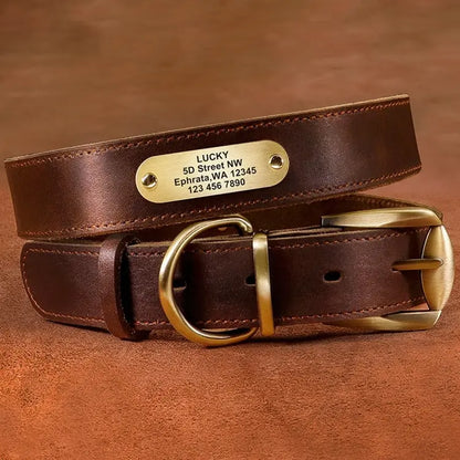 Genuine Leather Cow Leather Engraved Anti Loss Dog Collar - YOUYA PET