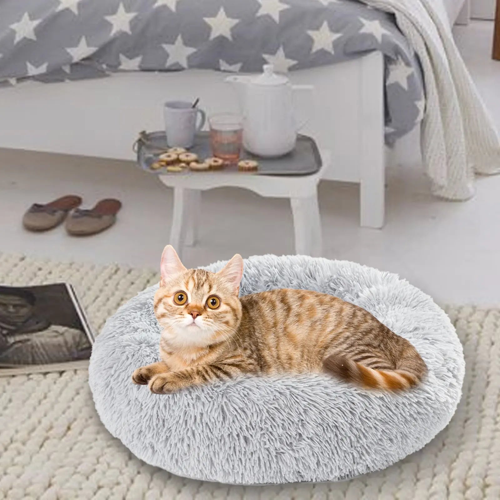 Fluffy Donut Dog Bed  Warm Soft Long Plush - YOUYA PET